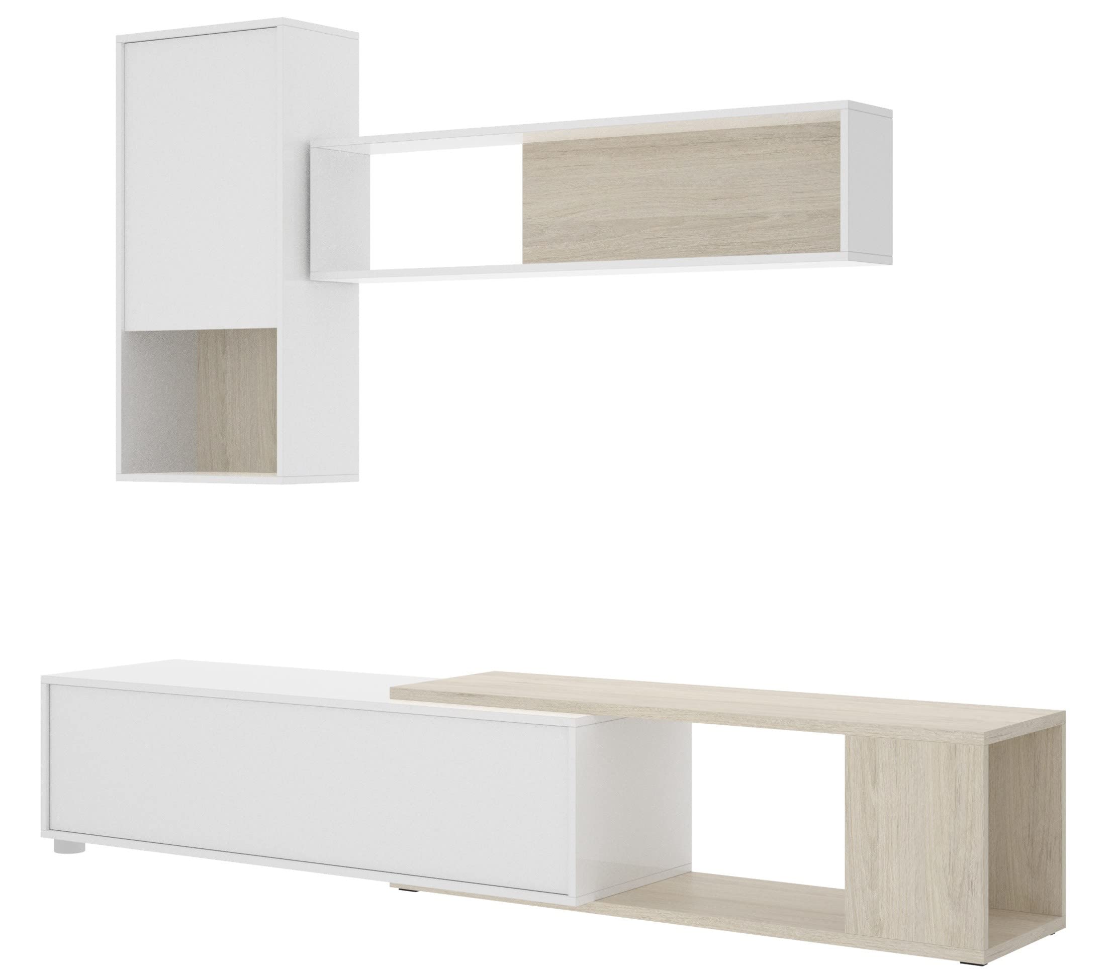 Parete attrezzata porta Tv 230 cm Luna Bianco lucido e Rovere Naturale - Bianco e Naturale