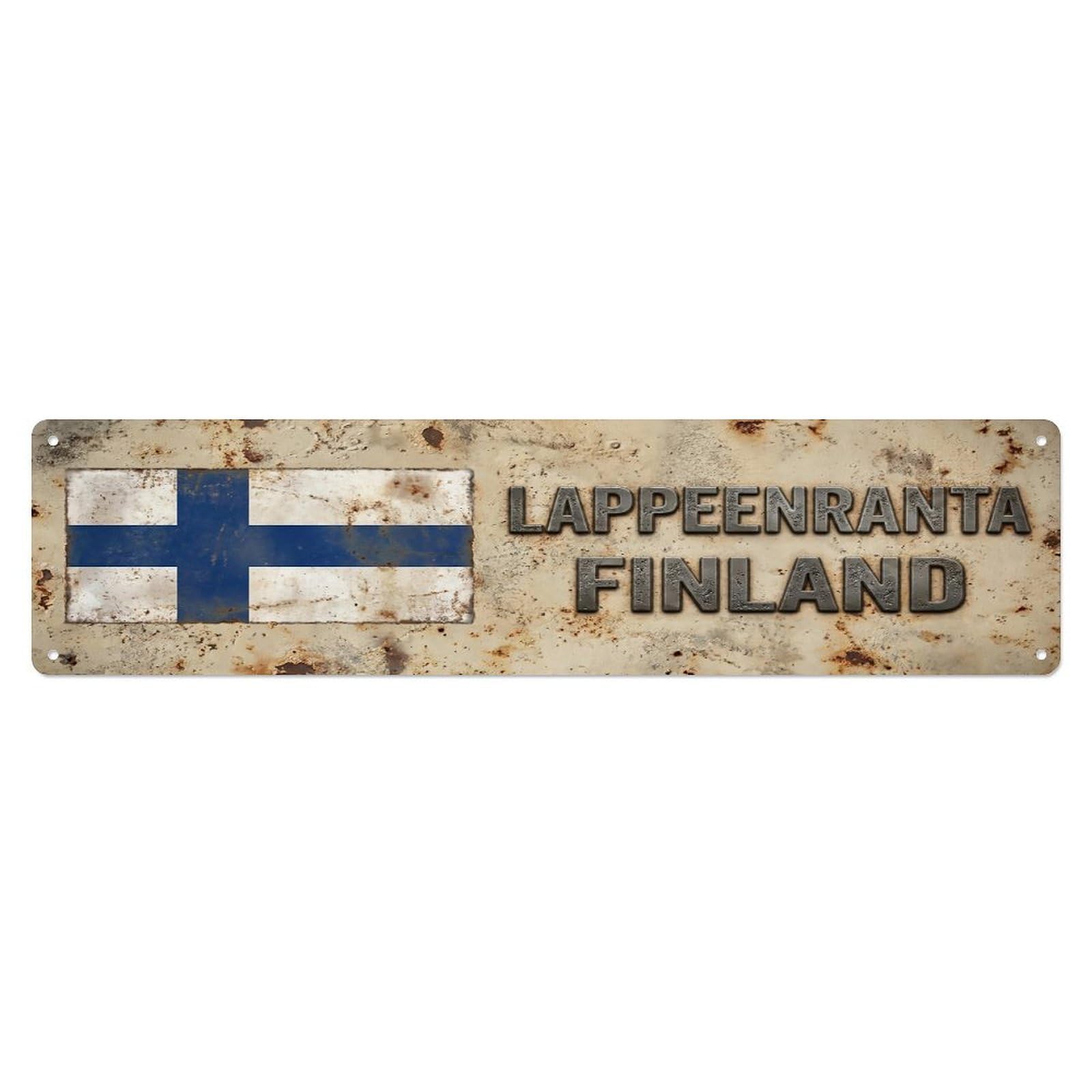 Vintage Lappeenranta Finland Flag Decor Rustic Travel Metal Tin Sign