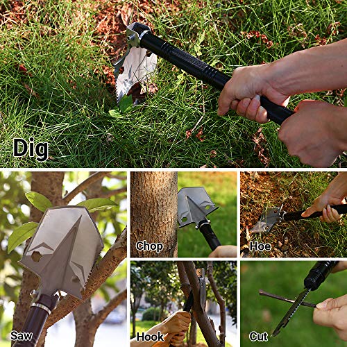 DONGKER Folding Shovel Military Survival Shovel Multitool Portable Tactical Entrenching Tool Compact Backpacking for Hunting, Camping, Hiking, Fishing, Gardening Car Emergency, 33"&19" (Black-S)