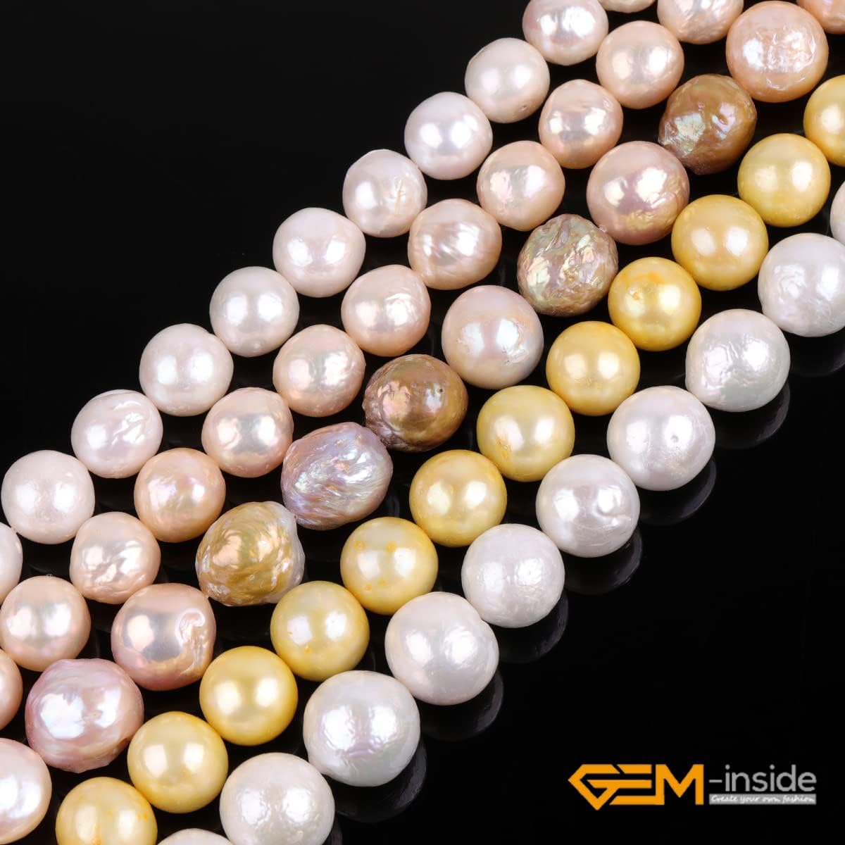 GEM-Inside Natural 11-14mm Big Large Near Round White Nuclear Edison Pearls Stone Beads for Jewelry Making Loose Beads 15"