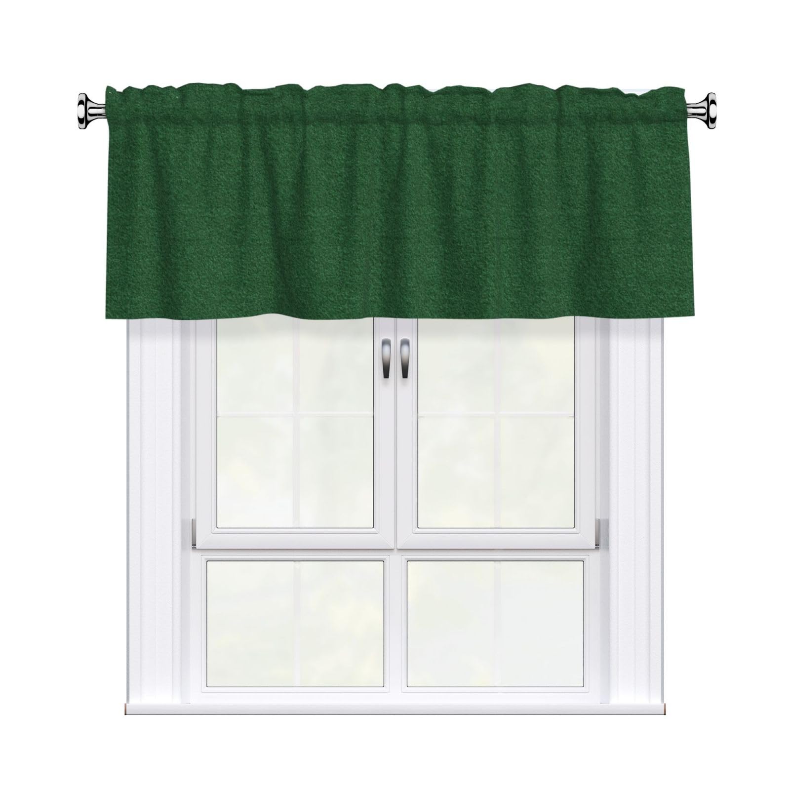Woshuwo Deep Green Texture Flat Surface Valances For Windows Rod Pocket Window Treatment Short Curtains For Kitchen Living Room Bedroom Decor 54x18in