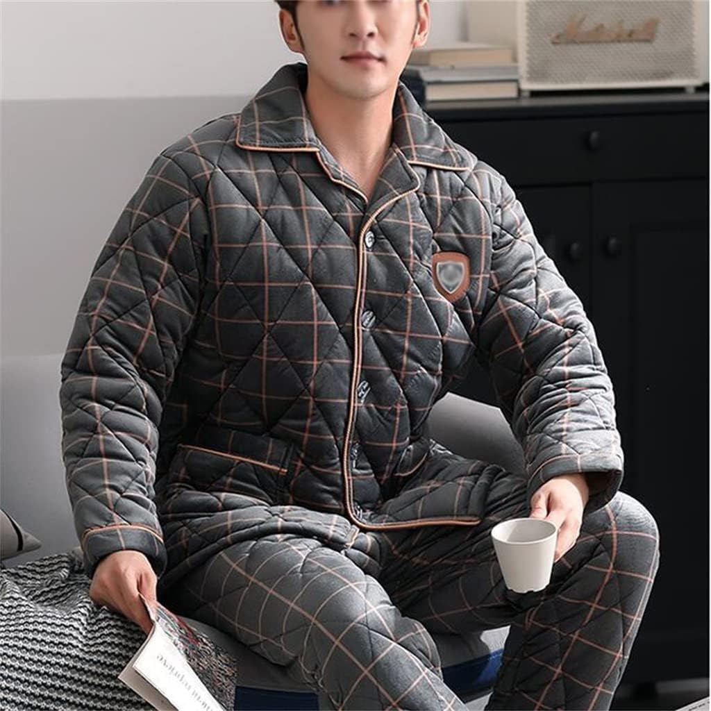 Middle-aged Dad Pajamas Thickened Velvet Cotton Three-layer Quilted Men's Home Clothes Coral Fleece