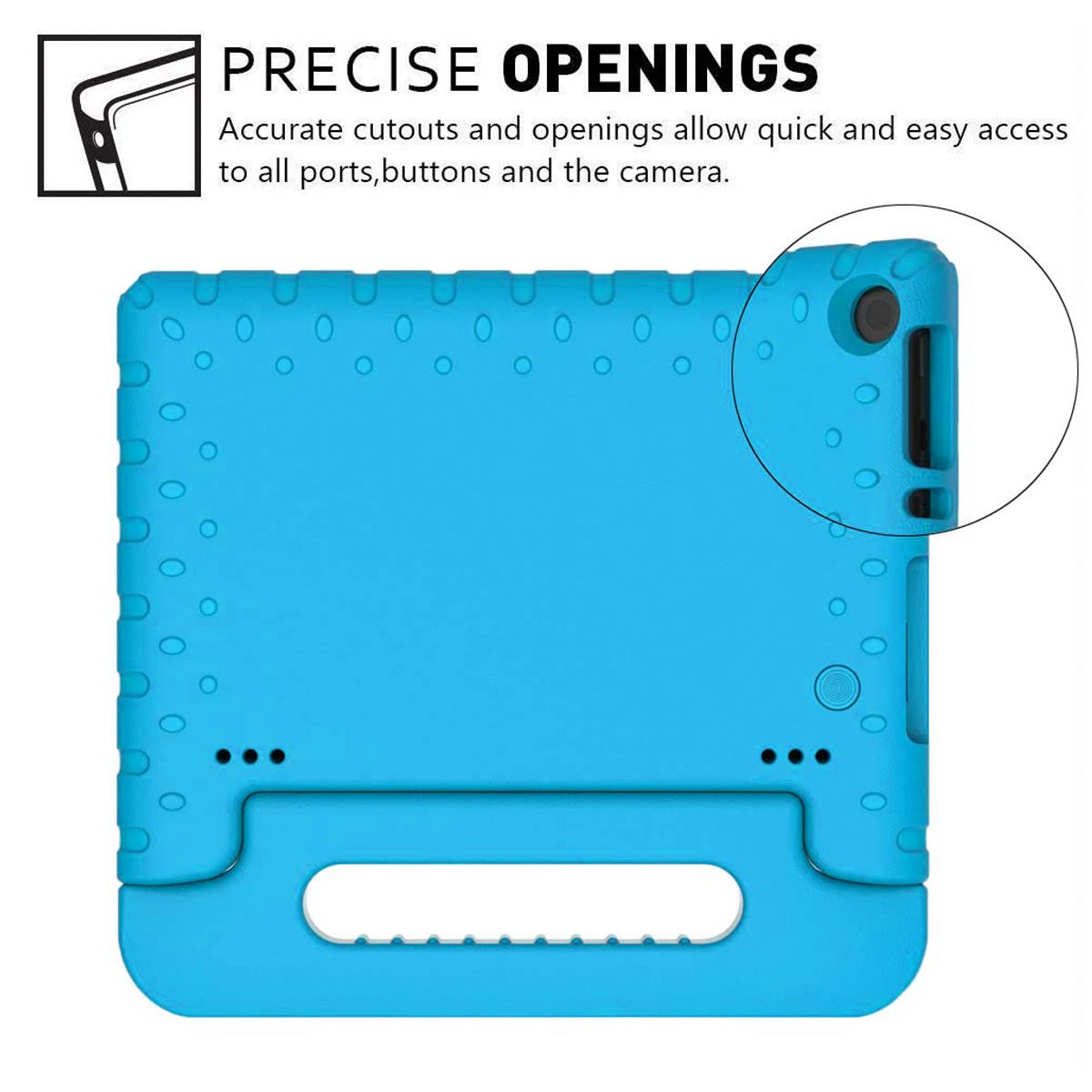 Custodia per bambini per tablet Fire HD 8 di 6a/7a/8a generazione (versione 2016/2017/2018), custodia leggera e resistente in schiuma con comodo supporto, blu