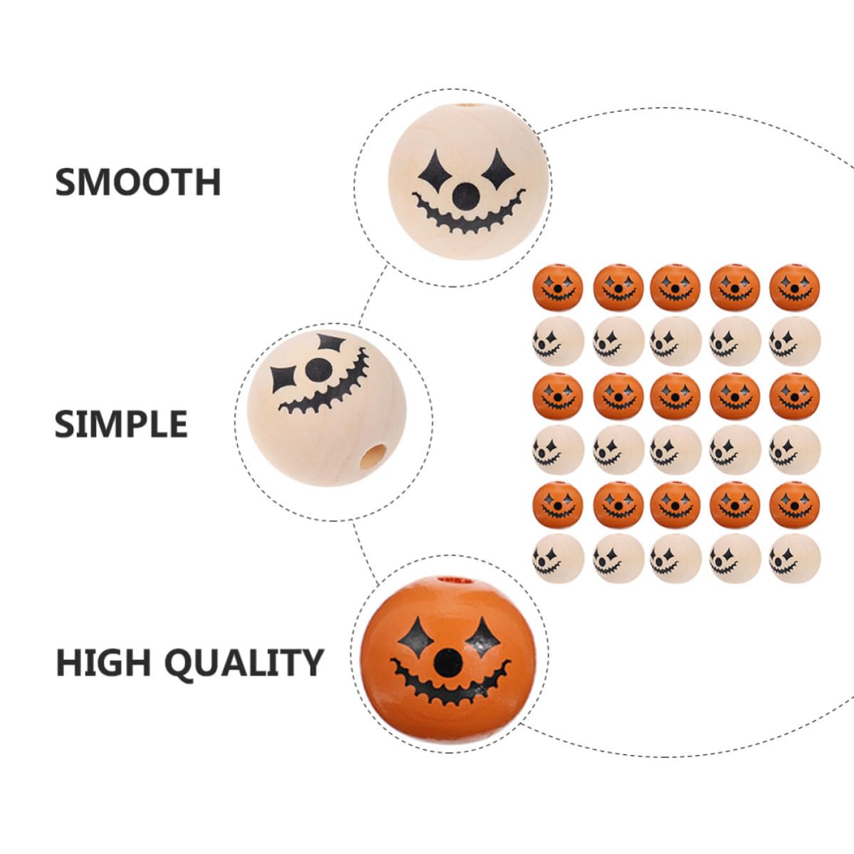 300 Piezas Cuentas Redondas de Madera de Halloween para