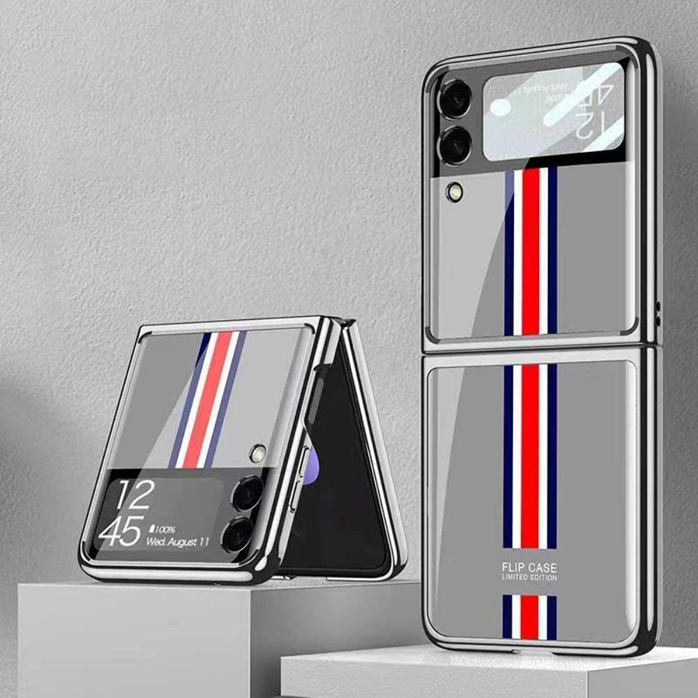 SHIEID Samsung Z Flip 3 Case, Z Flip 3 Case Ultra-Thin Tempered Glass Phone Case Protective Cover for Samsung Galaxy Z Flip 3 5G Fashion Electroplated PC Back Cover, Limited Edition Gray