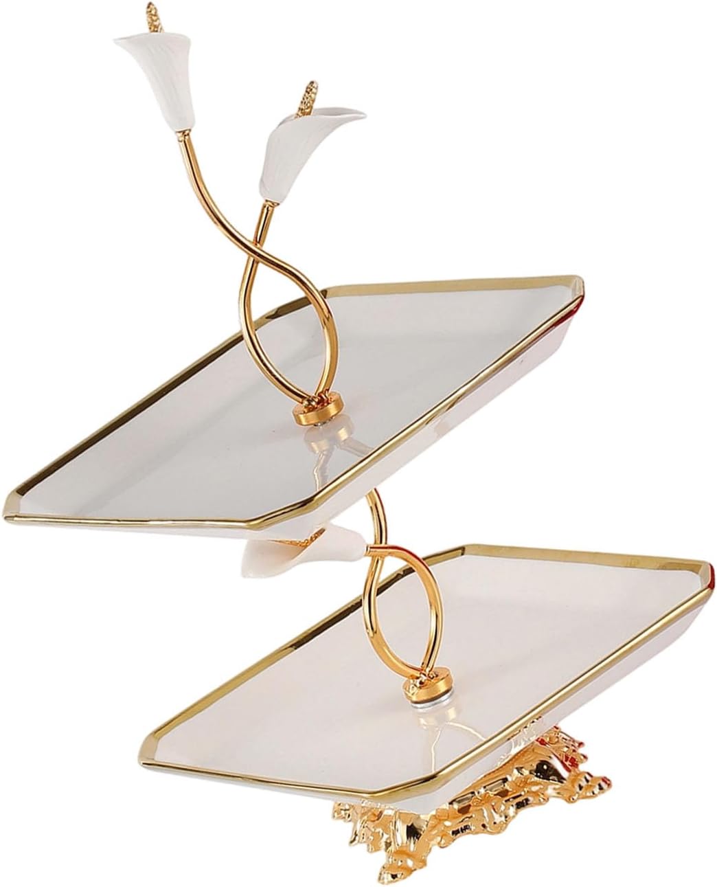 2 Tiers Serving Tray Tiered Ceramic Dessert Snacks Platter with Gold Edges for Candy Chocolates and Small Treats Elegant Cupcake Tray