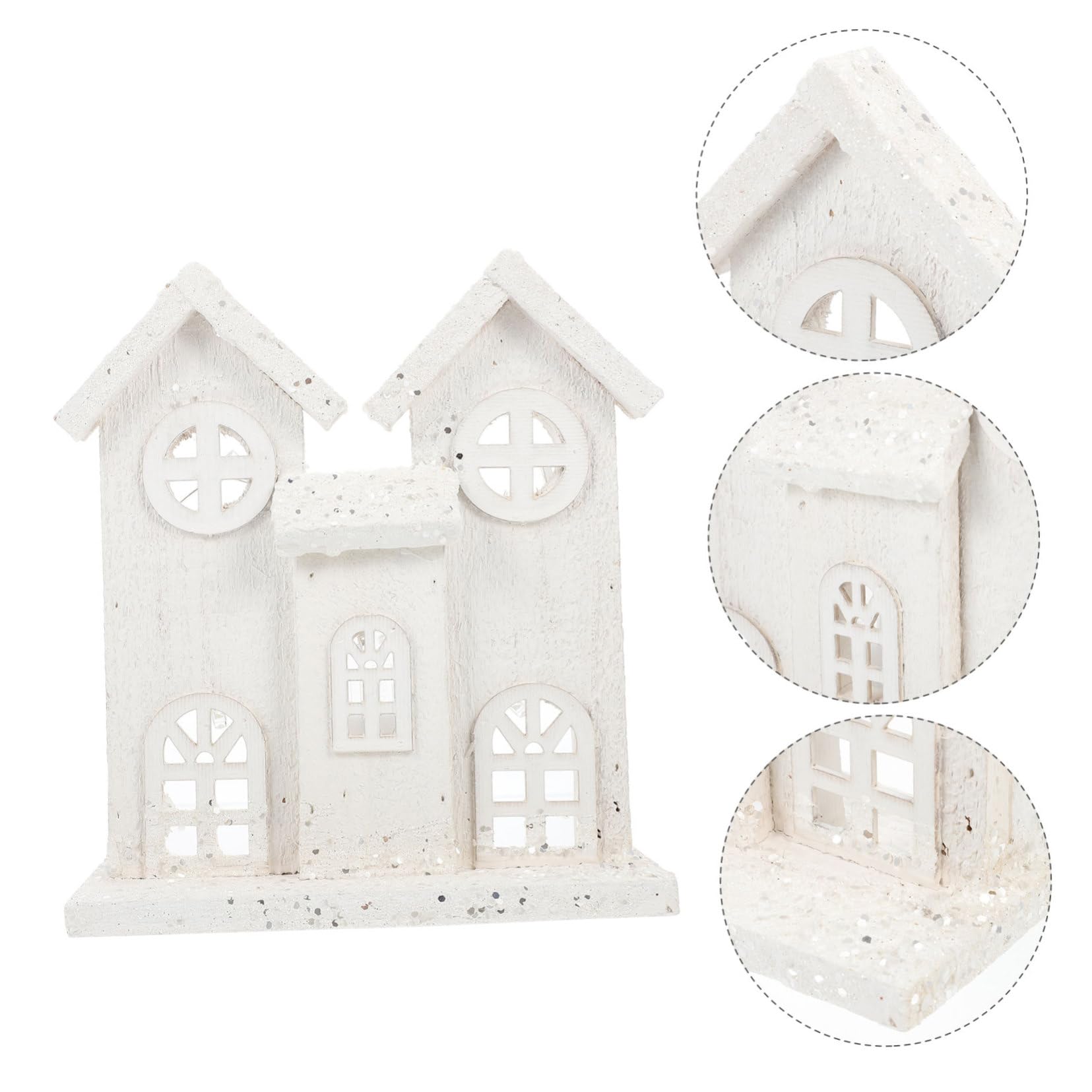 Leuchtendes Weihnachtshaus-Ornament Holzhaus mit Schneemotiv Kreative Party-Dekoration Filigrane Handarbeit für Schreibtisch