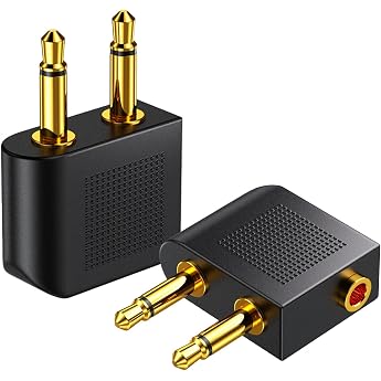 2pcs Airplane Earphone Jack Adapter Dual Jack Convert 3.5mm Black Airplane Earphone Convert Airplane Earphone Plug Stereo Mini Convert