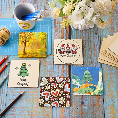 80 Pcs Unfinished Wood Pieces 4X4 Inch Blank Wood Squares Natural Wooden Square Cutouts Tiles Unfinished Wooden Squares Ornaments For Diy Crafts, Painting, Engraving, Scrabble, Coasters, Home Decor #TOP2