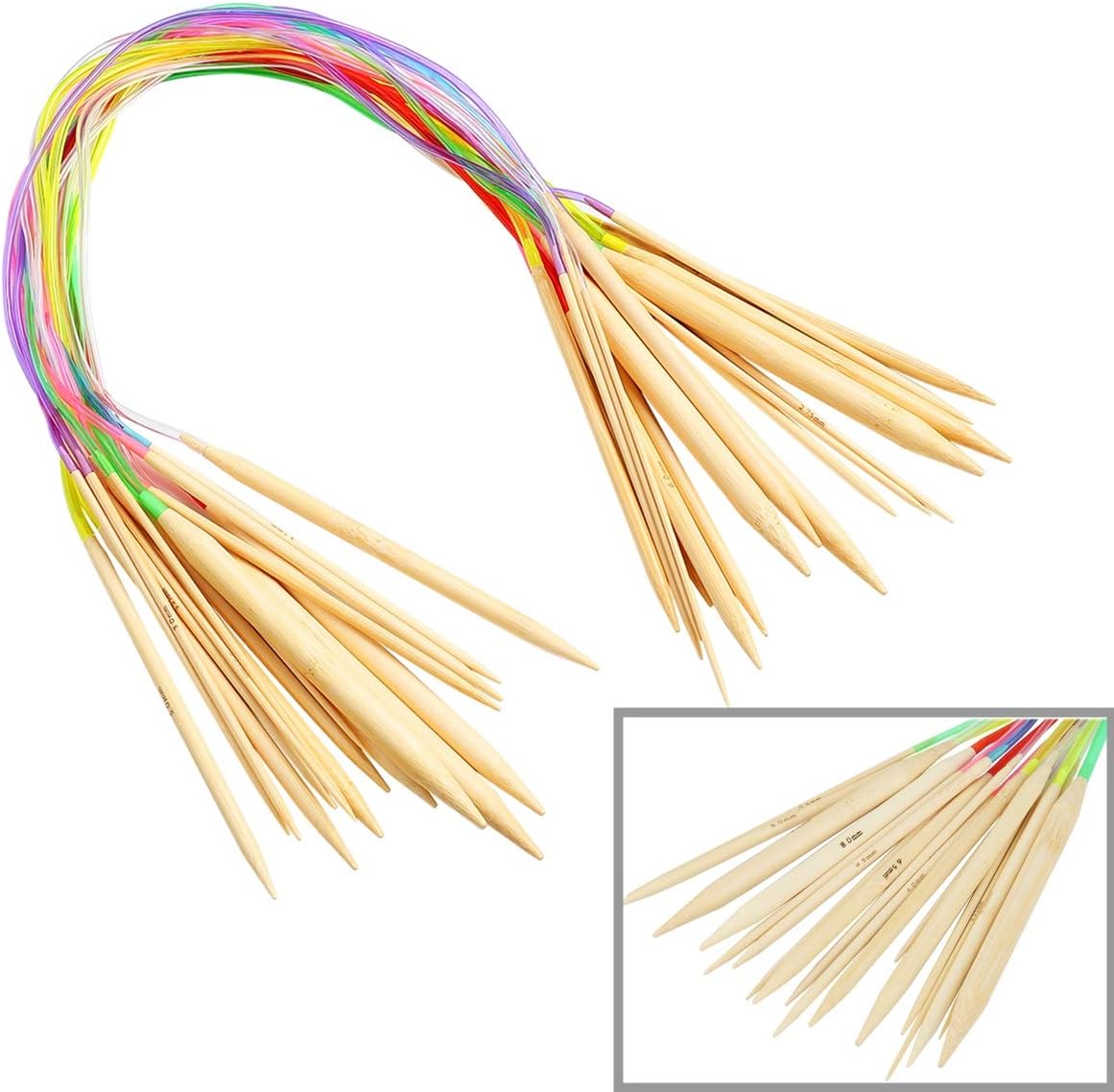 Coopay 62pcs Bamboo Circular Knitting Needles Set for Beginner, 18 Pair Circular Needles with Cable for Weaving Flat & Round Yarn Project, Knitting & Crochet Supplies with Case, 24 inch Sweater Needle