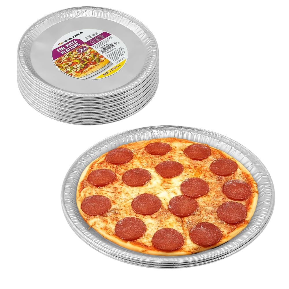 BARGAINS-GALORE Pack of 12 Foil Pizza Platters - Disposable Pizza Trays, Large Round Plate, Pan | Suitable for Fridge, Freezer & Oven Baking | Ideal for Home, Kitchen, Restaraunts & Takeaways