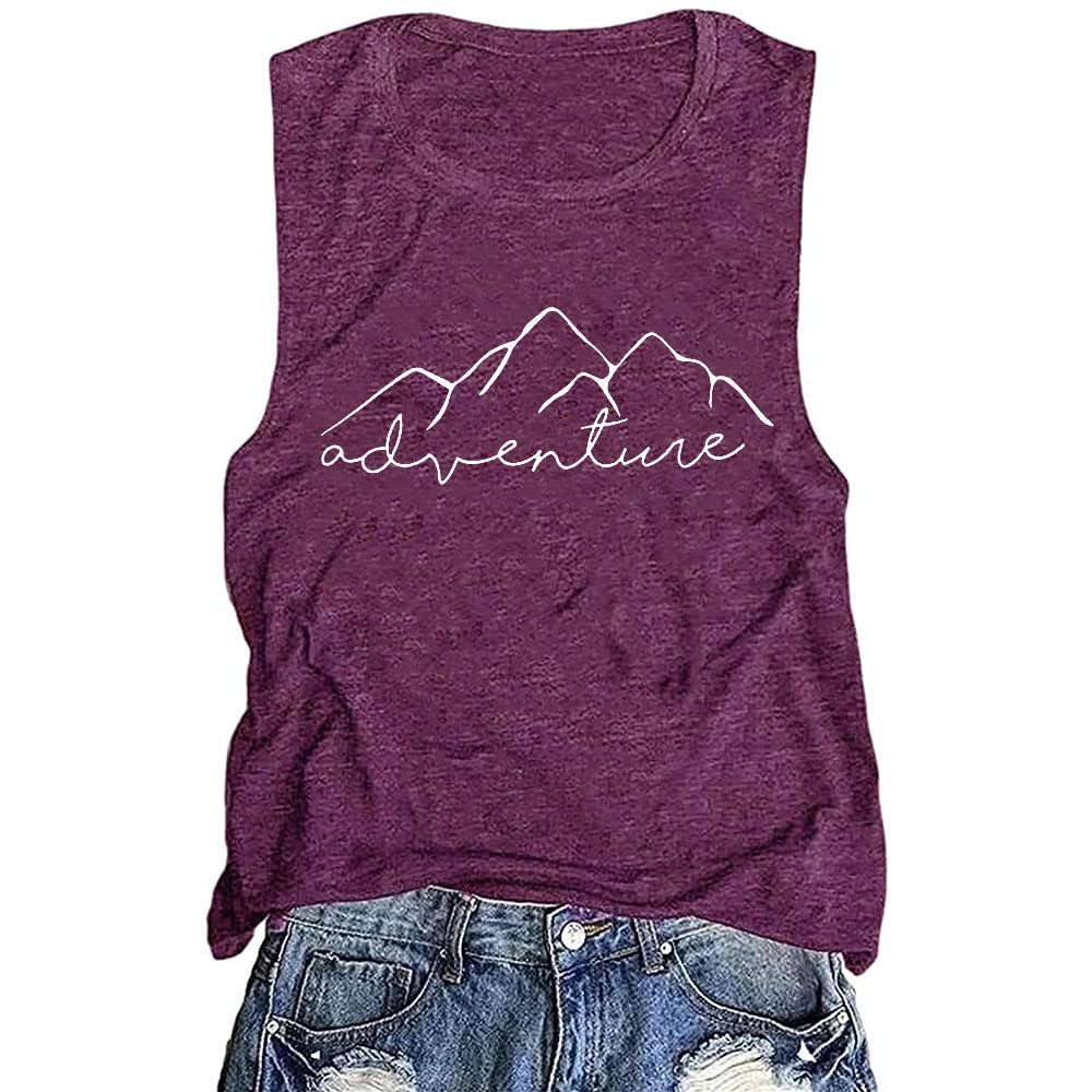 Women Mountain Adventure Workout Tanks Hiking Camping Graphic Athletic Sleeveless Funny Tee Tops