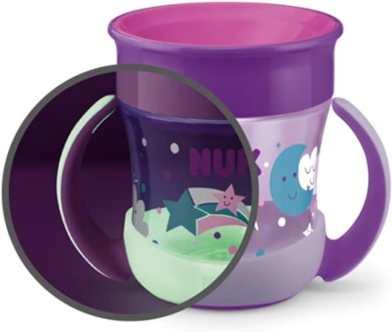 Mini Magic Cup, Sippy Night (Glow In The Dark), Assorted Colours And Designs (Blue, Purple), Pack Of 1