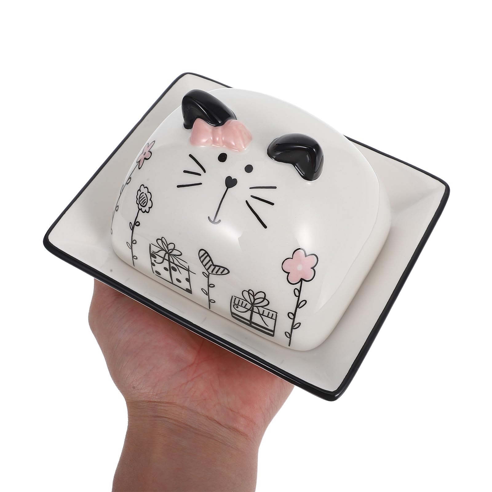 LALAFINA Beurrier en Céramique Cuisine avec Couvercle Motif Chat