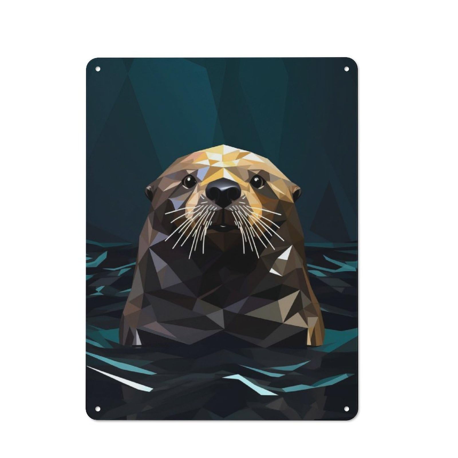 Junmoney Geometric Style Sea Otter 40X30cm Retro Metal Sign With For Café Or Restaurant, For Collectors Decorating Cafés And Restaurants