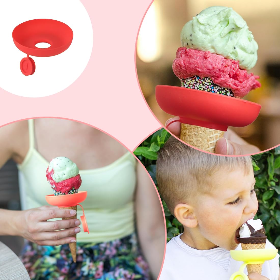 4 Piezas Soportes para Paletas para Niños con Organizador, Porta Paletas Antigoteo, Porta Conos de Helado Reutilizable, para el Verano (Amarillo, Rojo, Verde, Morado)