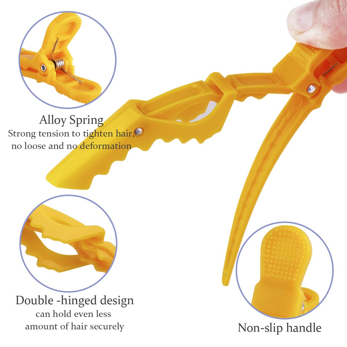 GLAMFIELDS 12 pcs Alligator Hair Clips for Styling Sectioning, Non-slip Grip Clips for Hair Cutting, Durable Women Professional Plastic Salon Hairclip with Wide Teeth & Double-Hinged Design Yellow