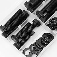 Vista 4 de YEEZET Juego de 12 tornillos de cabeza hexagonal M10, tornillos y tuercas planos y arandelas de bloqueo, kit surtido de acero aleado grado 8.8