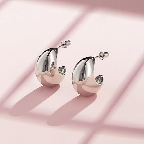 Miniatura 2 de Aretes de aro de oro grueso para mujer, aretes ligeros con chapado en oro real de 18 quilates, joyería hipoalergénica de moda para mujer