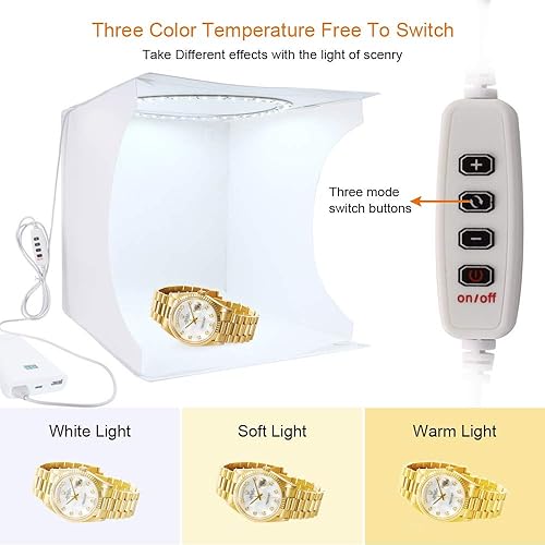Miniatura 9 de fotoconic Caja de estudio fotográfico, tienda de campaña LED de 9 pulgadas y 9.4 in, regulable 3200K  6500 K, iluminación blanca cálida, cabina de