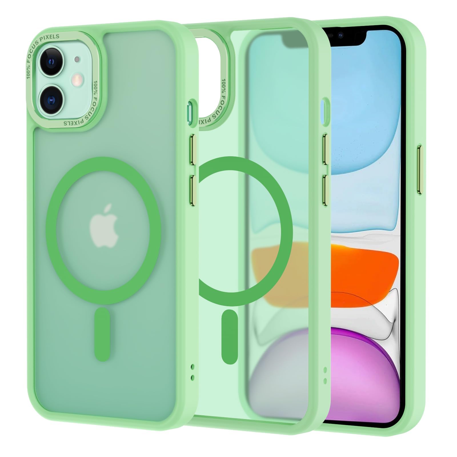 AOMYKE Cover Magnetica per iPhone 11, Custodia iPhone 11 Compatibile con MagSafe, Traslucida Opaca Posteriore Sottile PC+TPU Bumper Antiurto Case - Verde