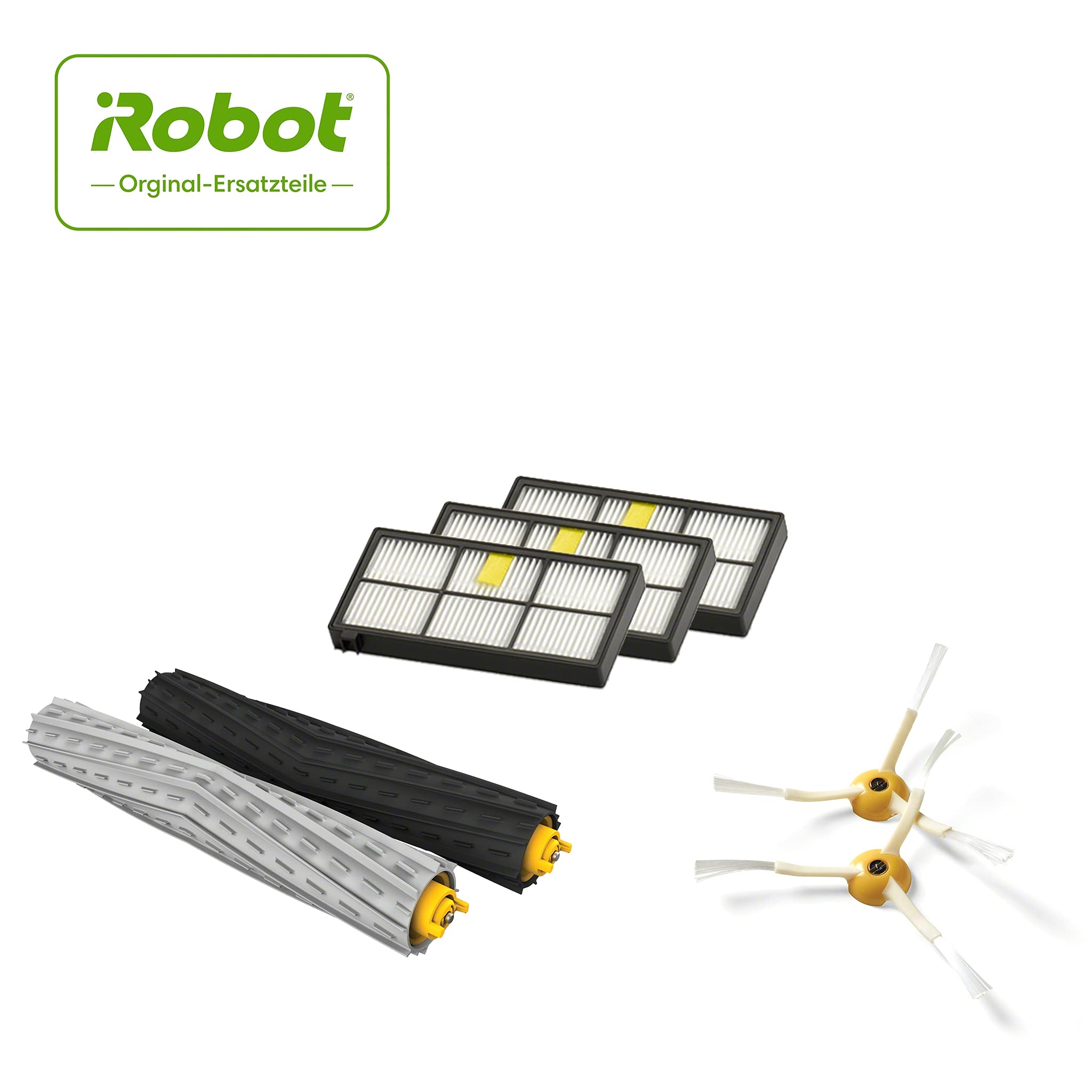 iRobot Originalteile - Wartungskit für 800/900 Serie, Offizielles Zubehör, 2X Eck- und Kantenbürsten, 3X Hocheffizienzfilter, 2X Gummibürsten für alle Böden, Schwarz/Weiß/Grau