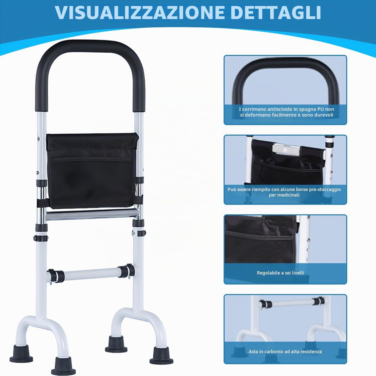 Aiuto in piedi per anziani, altezza regolabile per gli anziani, con piedini antiscivolo a ventosa, per la mobilità del letto, divano, WC