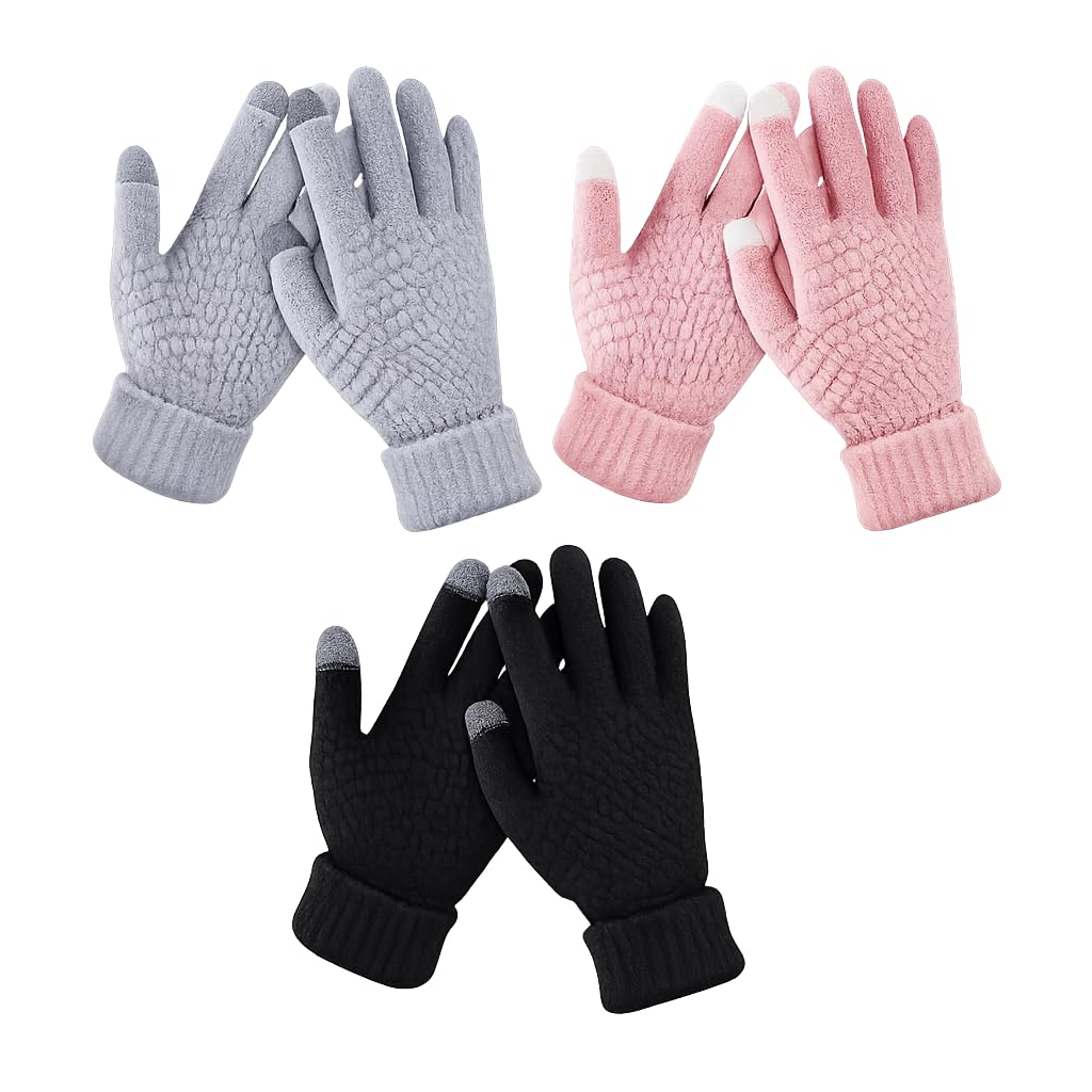 ZARAKITR Black Grey Pink Shade Thermal Knit Mittens Set of 3 for Girls & Women - Conductive Thumb & Index Finger Device Friendly, Cold Protection PACK OF 3-image-6