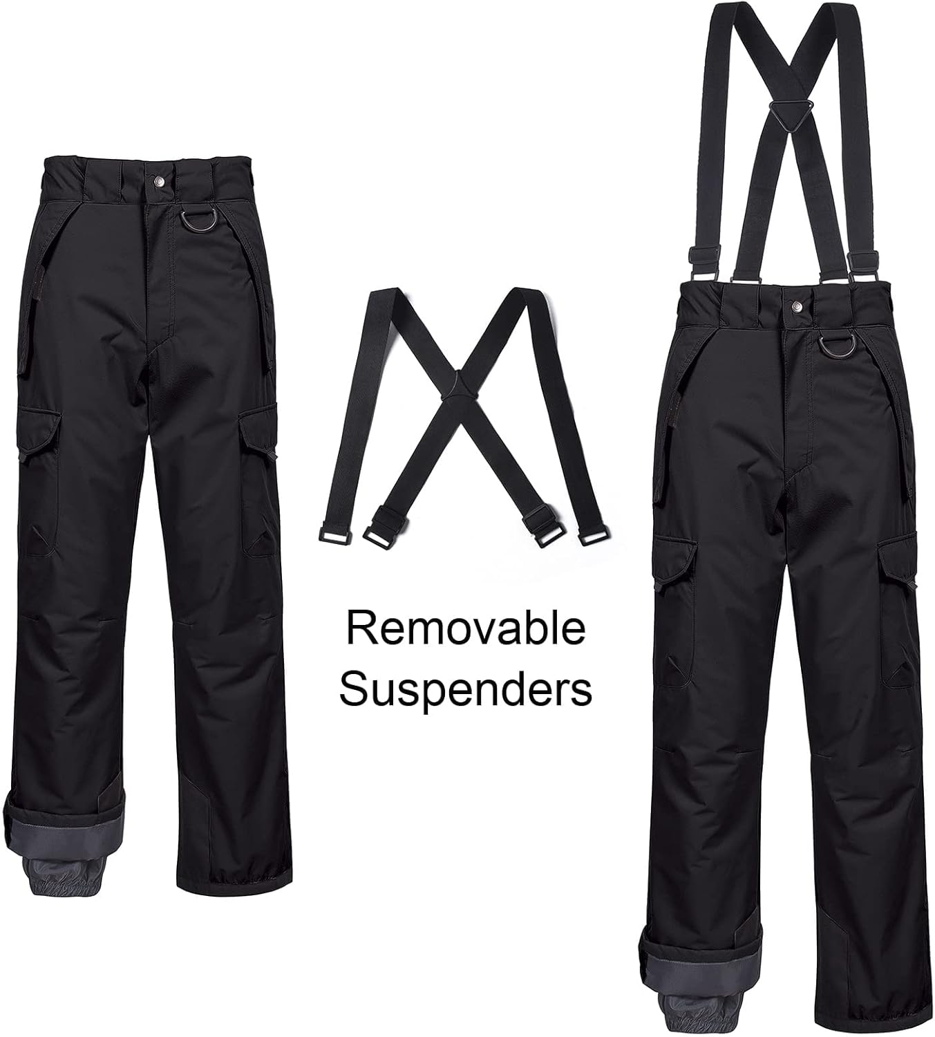 CREATMO US Men's Mountain Waterproof Ski Snow Jacket Winter Windproof Rain Jacket Snow Bibs Pants Sets Black Size Small