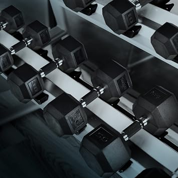 Yes4All Rubber Grip Encased Hex Dumbbell Hand Weights With Anti-Slip 5-50 LBS Single