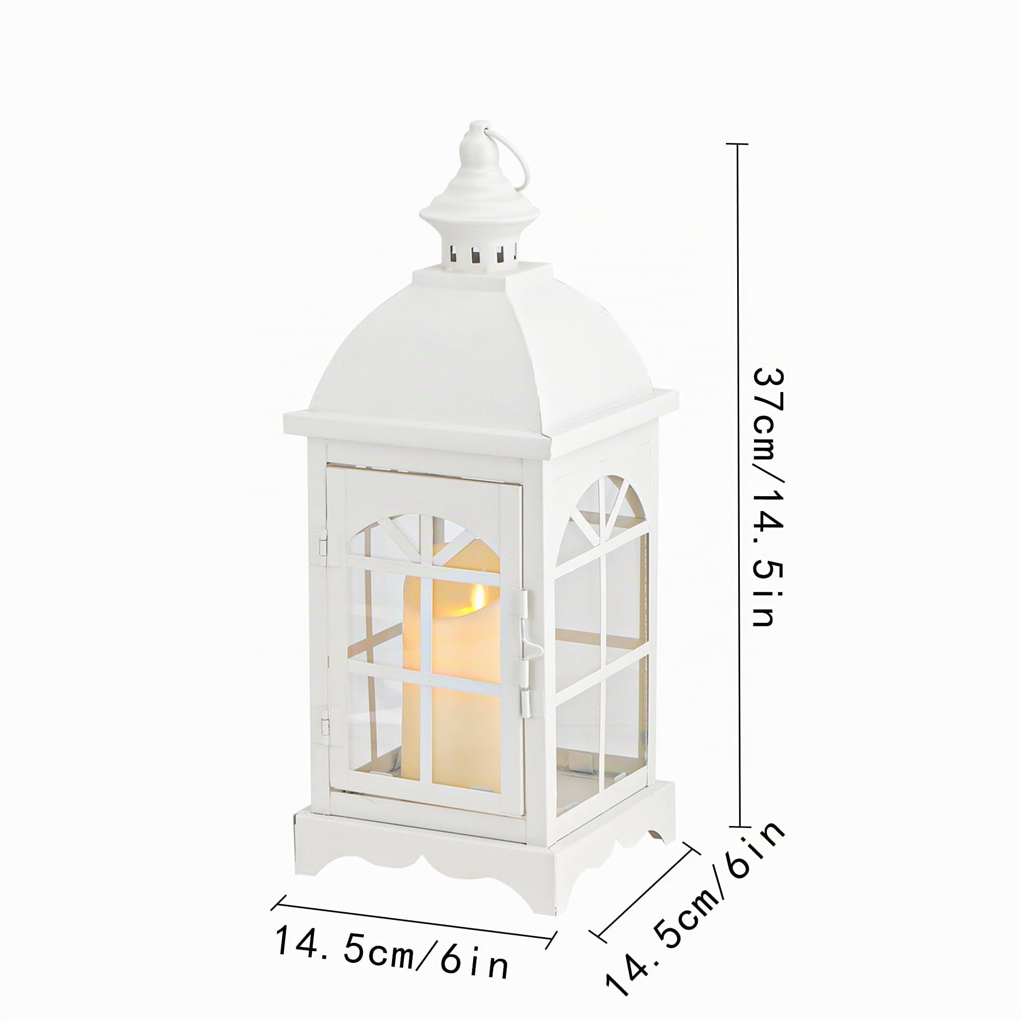 TRIROCKS Dekorative Vintage-Kerzenlaternen, 37 cm Hoch, Bauernhaus-Hängekerzenhalter mit Gehärtetem Glas, für Veranda, Balkon, Terrasse, Haus, Garten, Hochzeit, Drinnen und Draußen (Weiß)