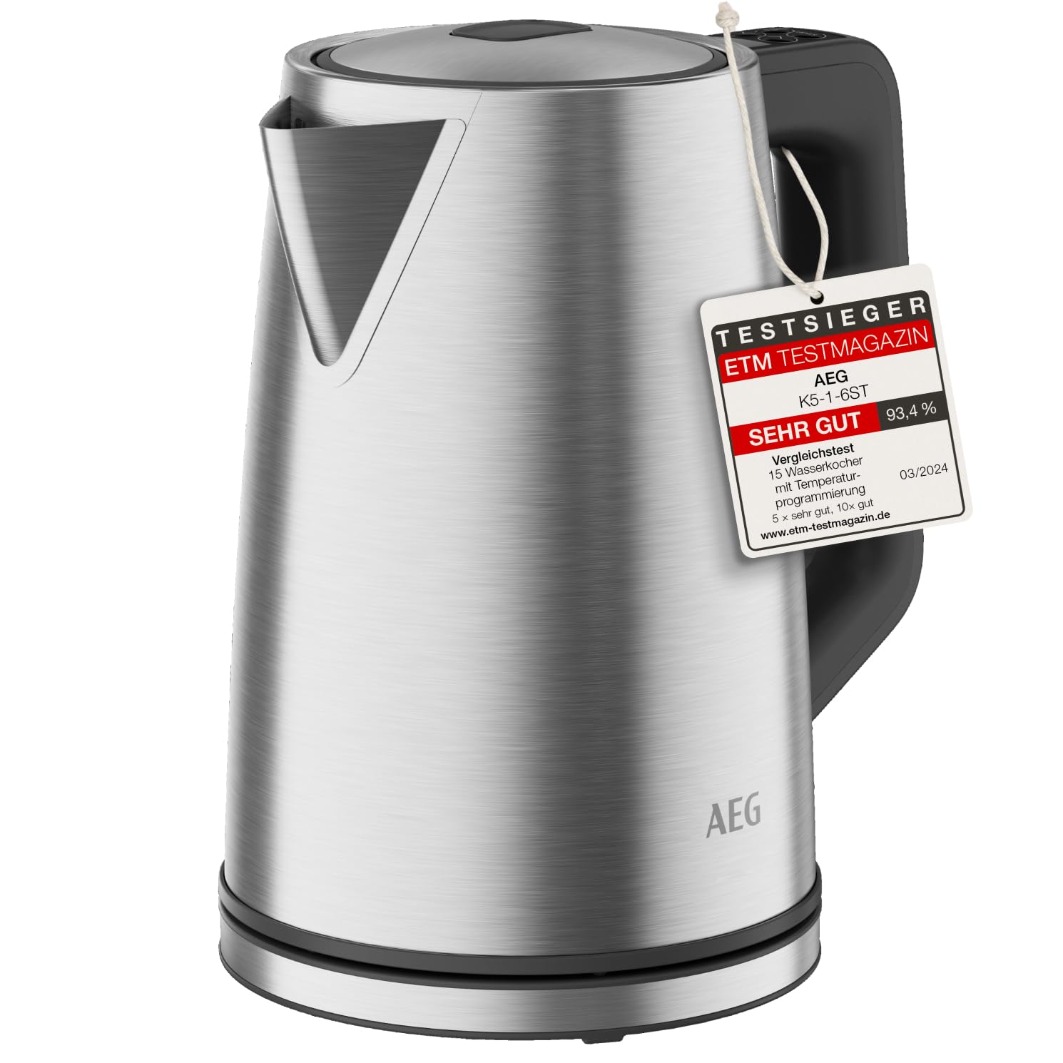 AEG Wasserkocher Deli 5, 2400 Watt, 5 Einstellbare Temperaturstufen, 1,7 l, 3-fache Automatische Sicherheitsabschaltung, Anti-Tropf- und Warmhaltefunktion, Einhand-Deckelöffnung, Edelstahl, K5-1-6ST