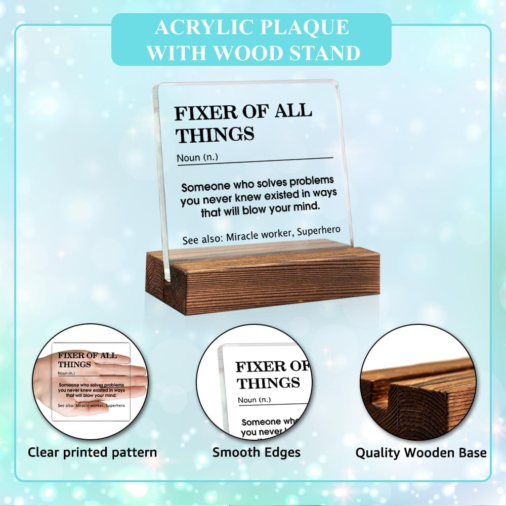 ERHACHAIJIA Fixer Of All Things Definition Acrylic Desk Sign With Wooden Stand, Funny Gifts for Nurse Mentor, Coworker Boss Leader Leaving Gifts, Humorous Gifts for Social Worker, Desk Decoration - Image 3