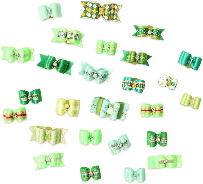 armiDogBow 10 Pcs Handmade Dog Bow Grooming Hair Bows for Puppy Small Dogs Accessories Products Green