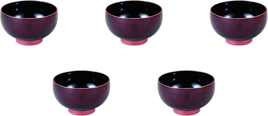 Amazon.co.jp: 5個セット 汁椀 木地呂（中）桃 本漆塗（輪島塗） 【汁