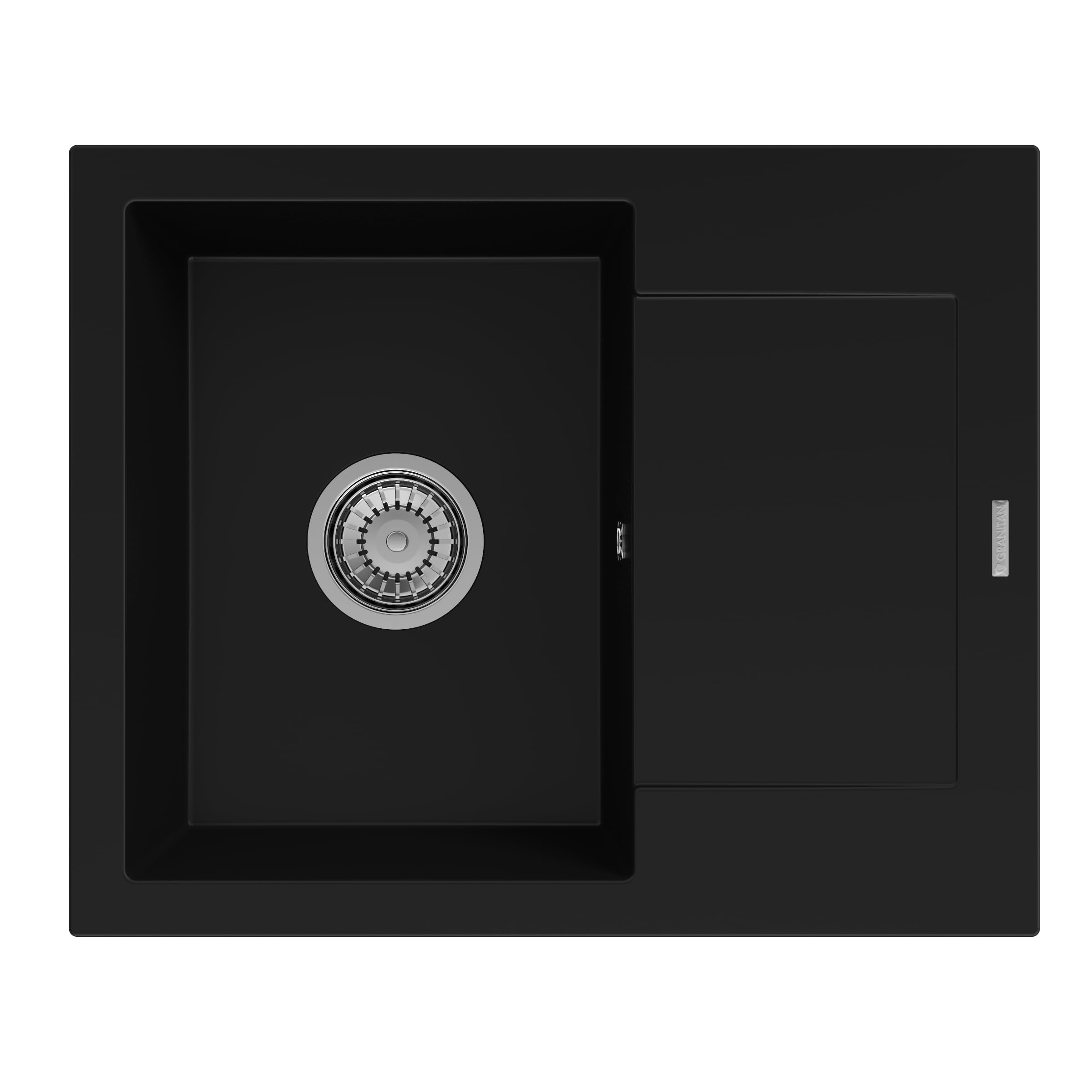 GRANITAN Zlewozmywak BELLO z syfonem i impregnacją – zestaw zlewozmywaka kuchennego – nowoczesny zlewozmywak granitowy 47x57 cm – zlew do kuchni z syfonem chromowanym – czarny