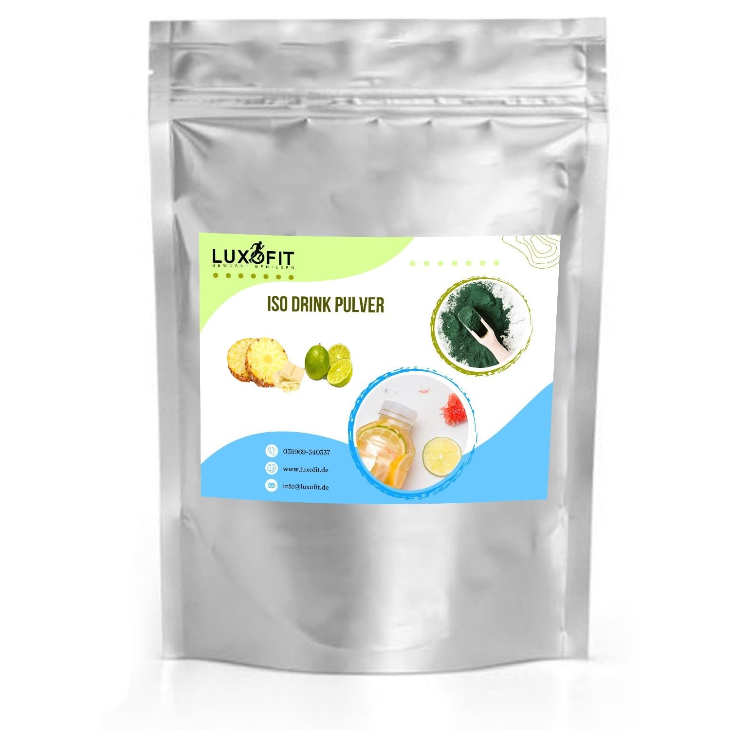 Luxofit Ananas Limette Weiße Schokolade Isotonisches Getränkepulver, L-Carnitin, Elektrolytgetränk, schnelle und einfache Zubereitung, natürliche Farbstoffe (10 Kg)