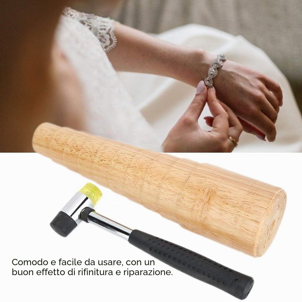 Set di Strumenti per Gioielli, Martello di Gomma con Anello di Legno, Misuratore di Misura, Strumenti di Riparazione, Kit per Creazione Gioielli