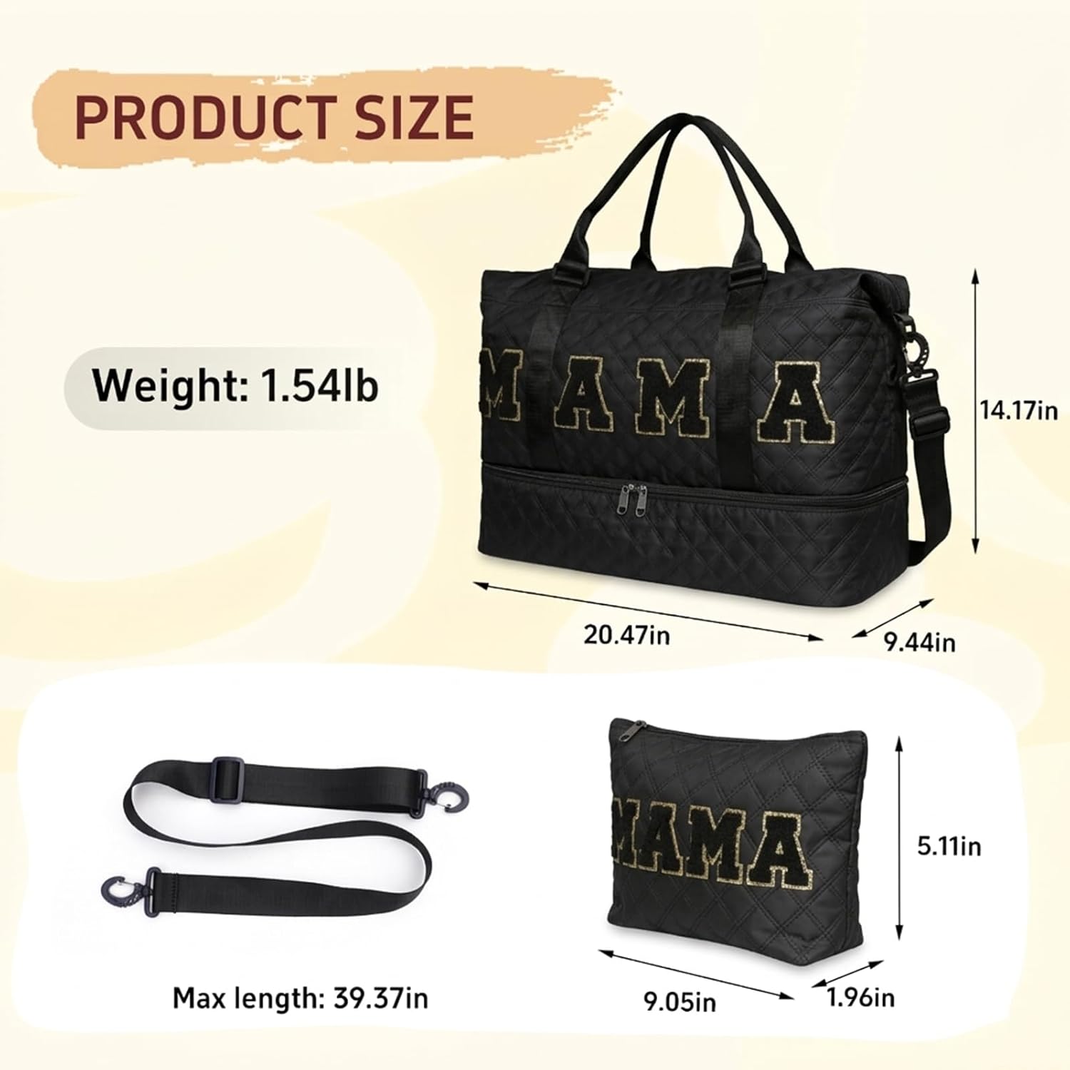 MAMA Hospital Bag For Women Labor Delivery Pregnancy Maternity Travel Duffle Bag with Shoe Compartment for Mom Mommy (Extra Large, black)