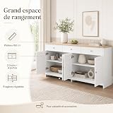 Poeahu Credenza Soggiorno bianca e legno 160 cm, Credenza Cucina con 4 ante e 3 cassetti Armadio di Archiviazione Madia Soggiorno Moderna Mobili Cucina per Soggiorno Sala da Pranzo - 2