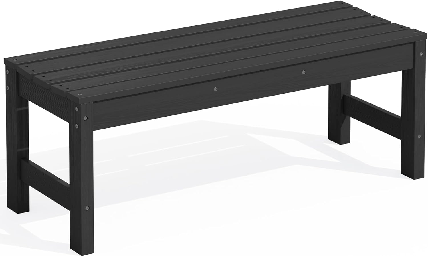 SERWALL 47 Inches Outdoor Bench, All Weather HDPE Backless Bench with Wood Grain Texture for Garden Porch and Park, Curved Bench Seat for Comfort, Black