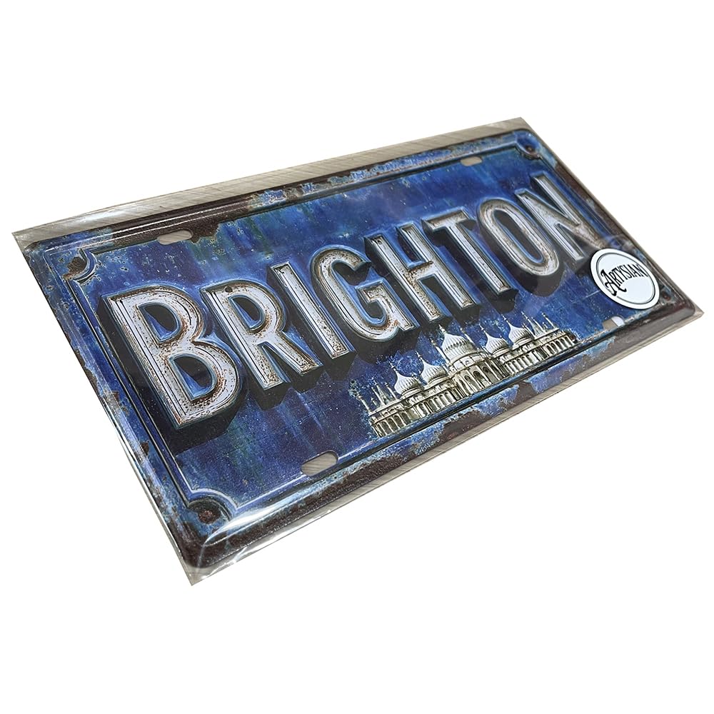Gingiero Blue001 Artysian Brighton Vintage Metal Sign - Royal Pavilion & Classic Blue 2D Flat Retro Plaque - 30X15cm Wall Art Decor For Home, Bar, Pub Or Man Cave - Novelty Gift For Seagulls Fans & Sussex Locals