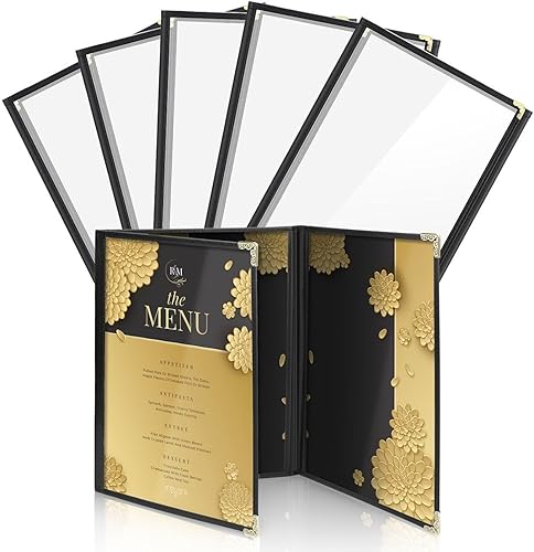 Flexzion Fundas de menú para papel de 9.4 x 12.4 pulgadas, fundas para carpetas de triple costura para restaurante, libro de pedidos de 3 páginas, 6