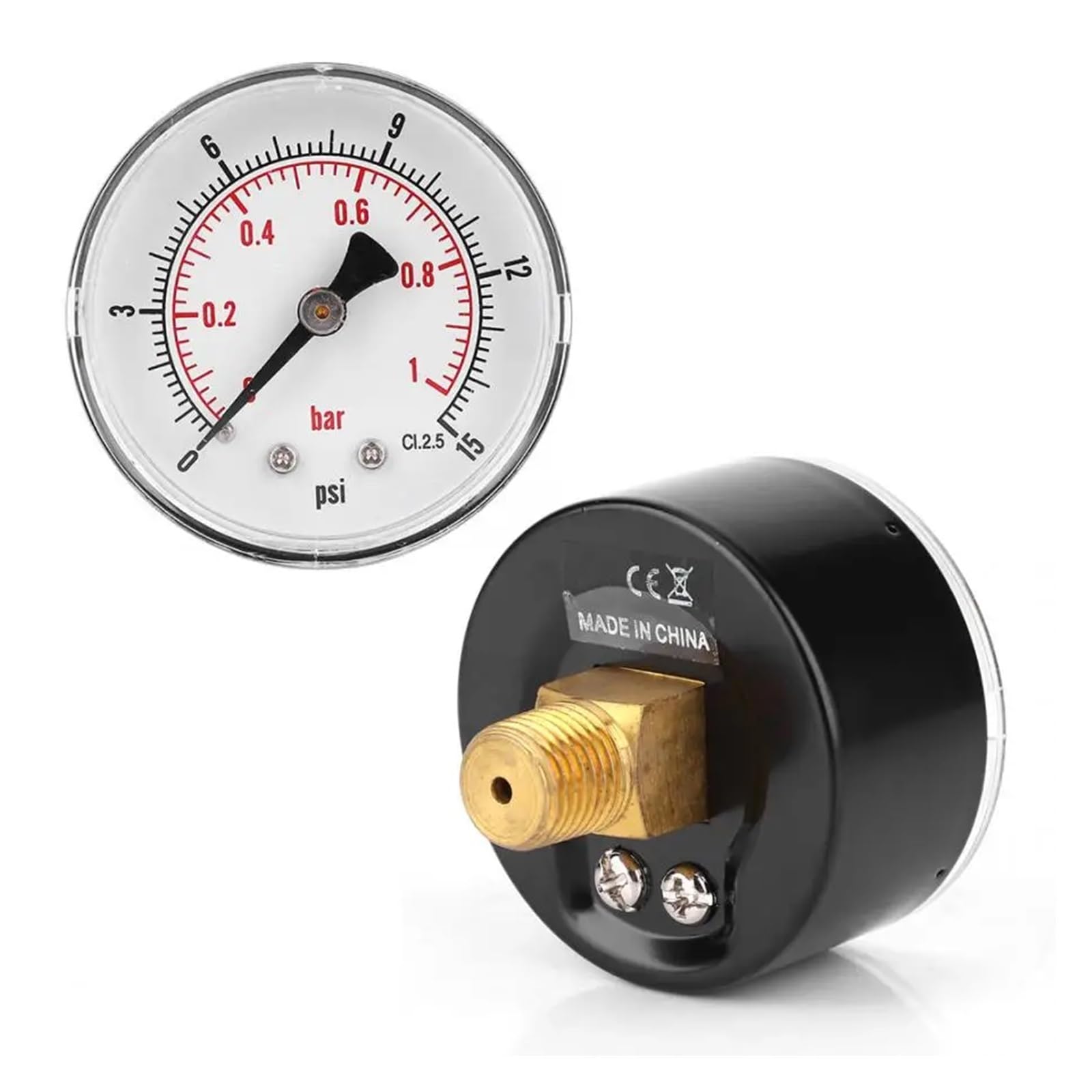 Manómetro de presión， Manómetro Digital de 50 mm con conexión Trasera de 1/4" for Agua, petróleo y Gas, rangos múltiples(0-15psi 0-1bar)