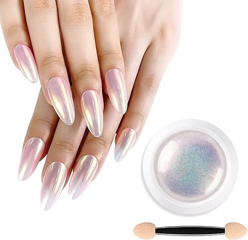 1 polvo de uñas cromadas con perla de neón, polvo de uñas cromado de sirena mágica, polvo iridiscente de concha de hada, polvo de purpurina de uñas,