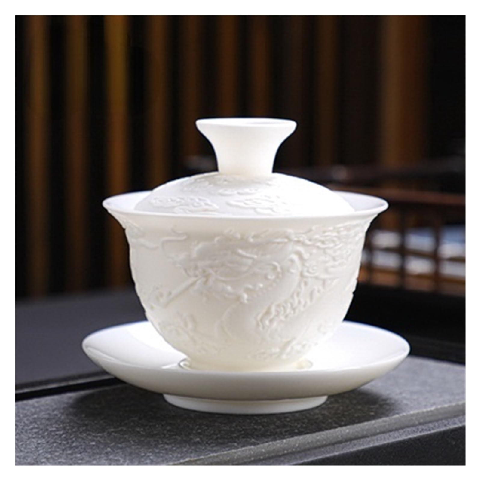 Gaiwan ensemble à thé céramique 150ml avec dragon relief pour service traditionnel chinois
