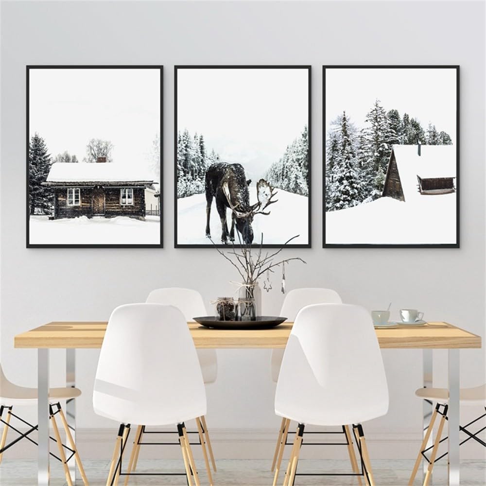 WBYZAC Botanical Posters-Winter Forest Wall Art Canvas Poster Print Snow Trees Forest Painting Winter Picture Bedroom Kitchen Home Room Decor Artwork-60 * 70cm*3PCS (No Frame)