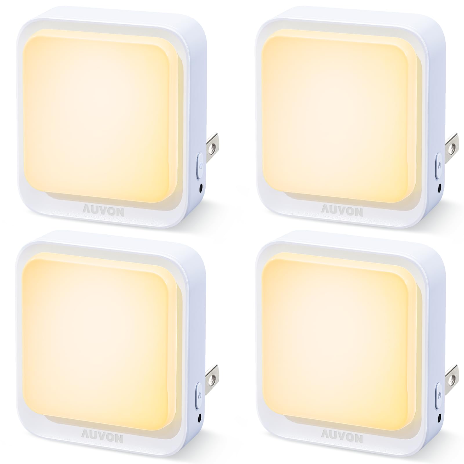 AUVON Plug in LED Night Light with Larger Bright Surface, Premium Warm Dimmable Night Light with Auto Dusk to Dawn Sensor, Energy Efficient for Hallway, Stairway, Bathroom, Bedroom, Kitchen, 4 Pack