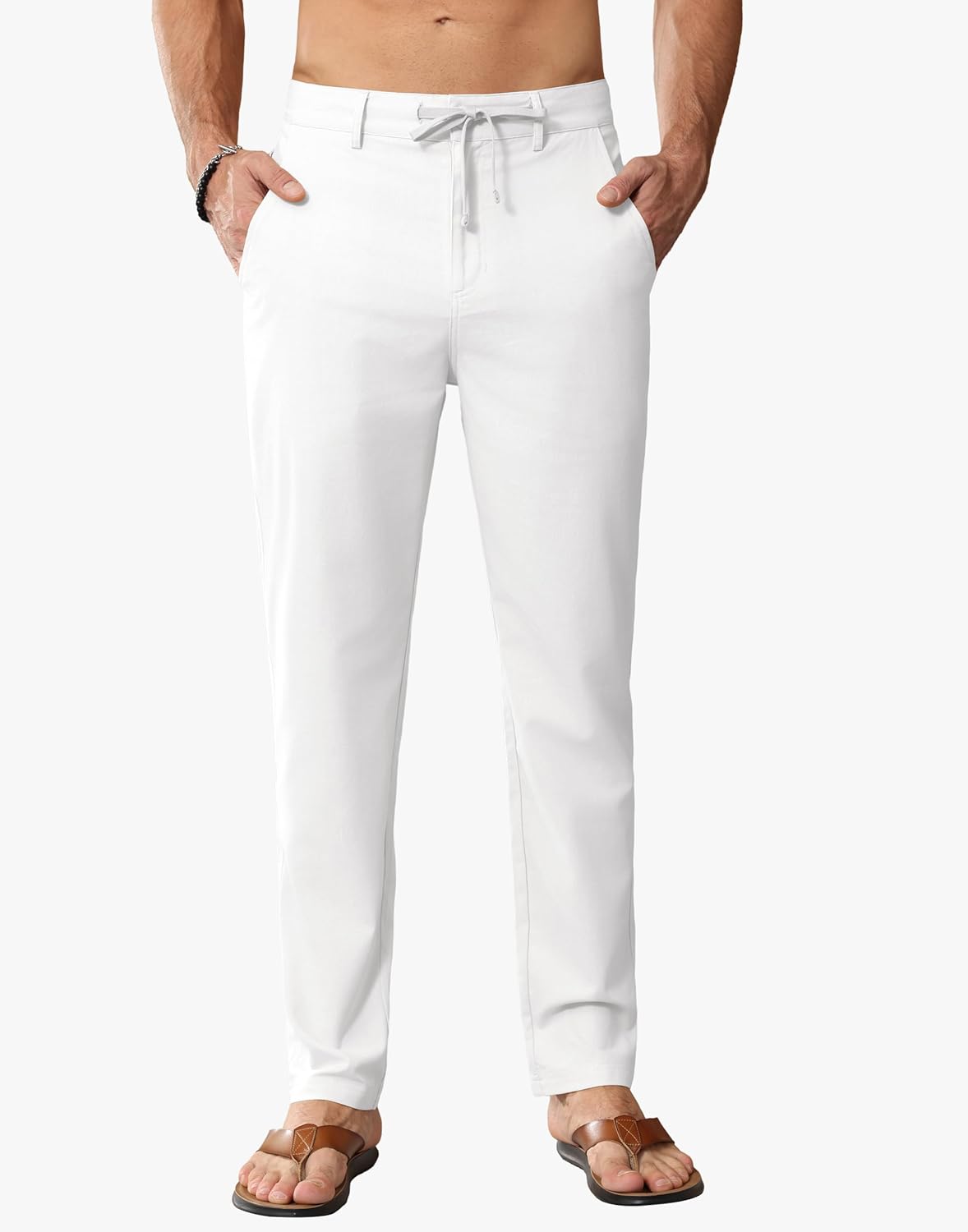 JWM Linen Dress Pants for Men Summer Casual Beach Lightweight Comfy Trousers Travel Vacasion Pants with Zipper Pocket 30" 32" - Image 2