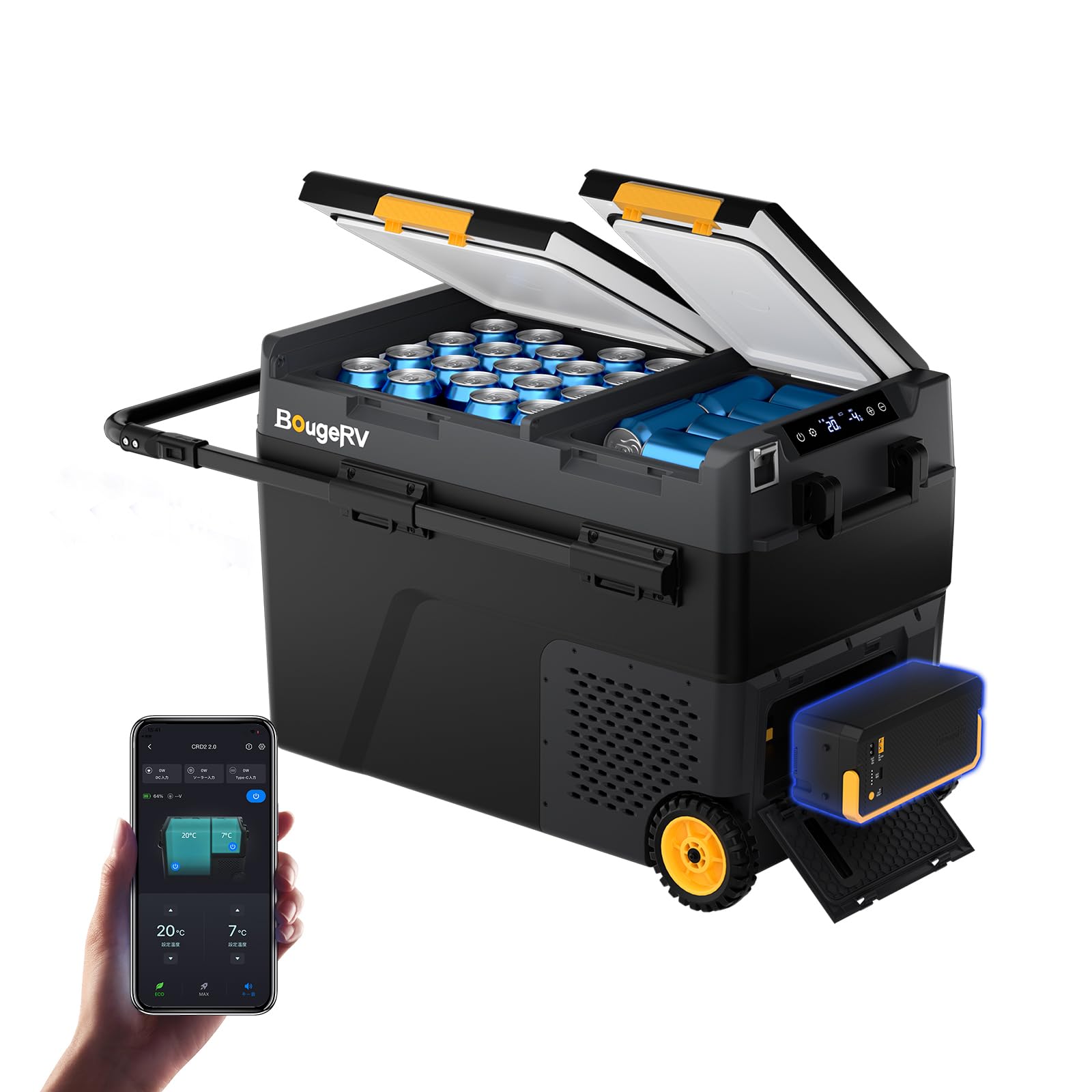 バッテリー付き　アプリ対応　BougeRV ポータブル冷蔵庫 車載冷蔵冷凍庫 Amazon.co.jp: 【リン酸鉄バッテリー内蔵可能・専用バッテリー 1 個
